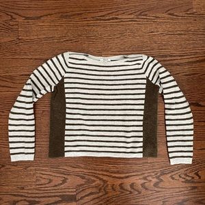 Madewell Olive Green Striped Cropped Sweater.